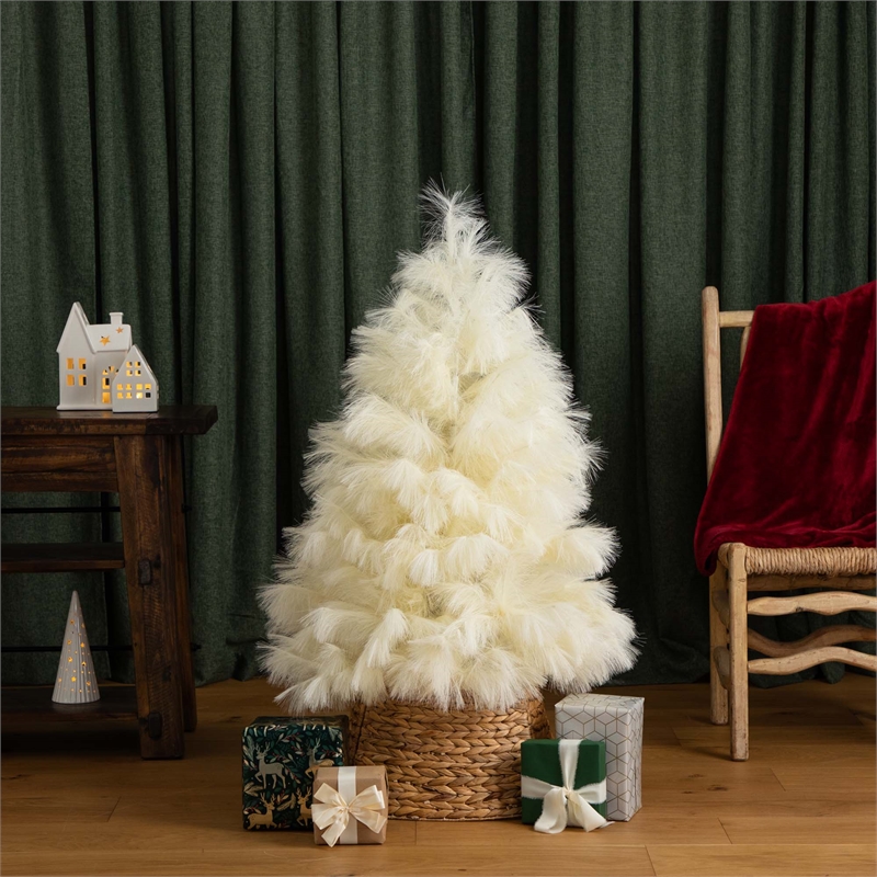 Nearly Natural 4ft Artificial Off White Pampas Grass Christmas Tree in White