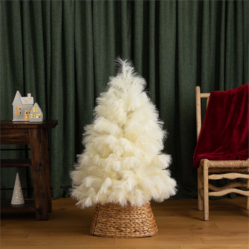 Nearly Natural 4ft Artificial Off White Pampas Grass Christmas Tree in White