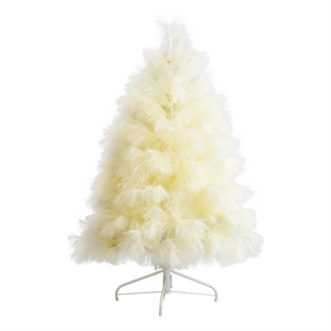 Nearly Natural 4ft Artificial Off White Pampas Grass Christmas Tree in White