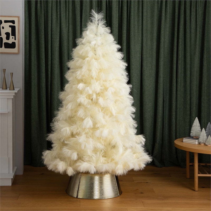 Nearly Natural 6ft Artificial Off White Pampas Grass Christmas Tree in White