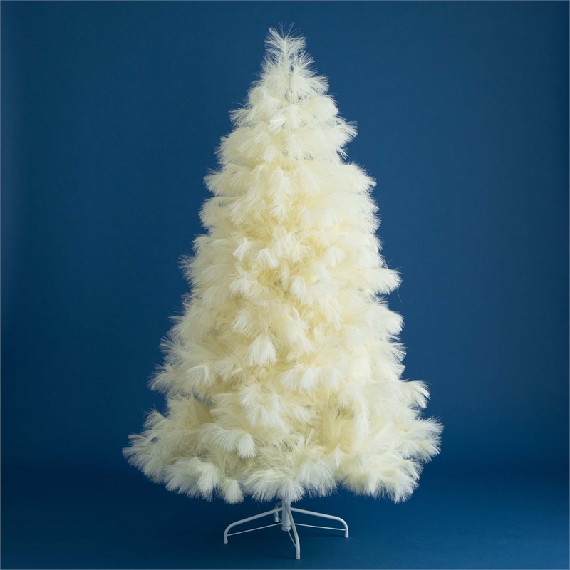 Nearly Natural 6ft Artificial Off White Pampas Grass Christmas Tree in White