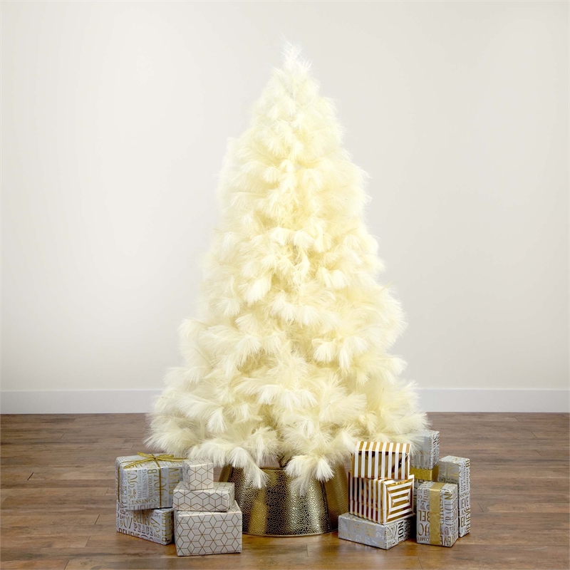 Nearly Natural 6ft Artificial Off White Pampas Grass Christmas Tree in White