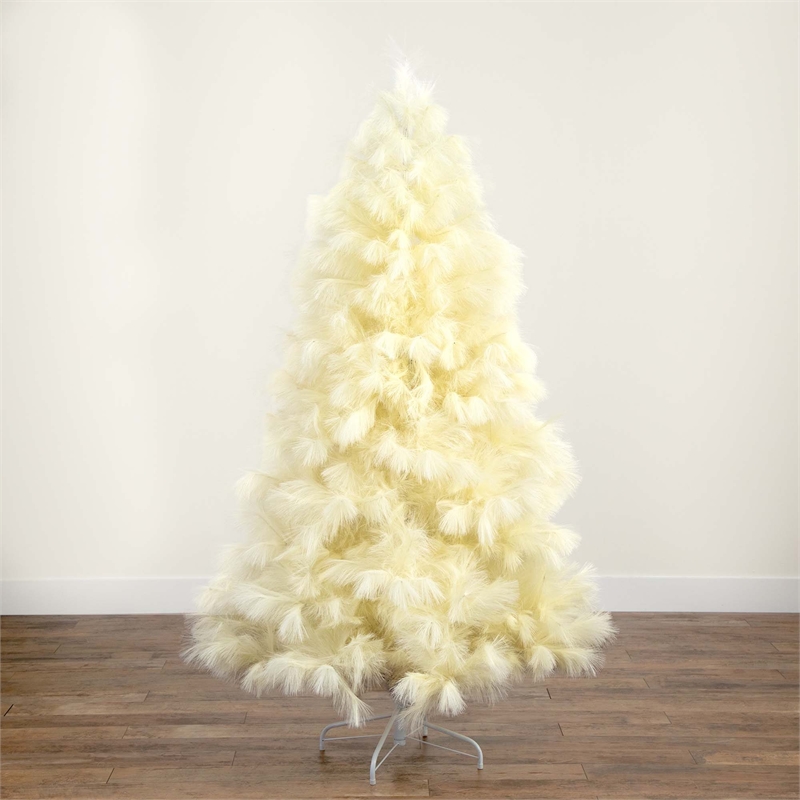 Nearly Natural 6ft Artificial Off White Pampas Grass Christmas Tree in White