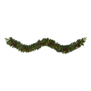 Nearly Natural 9ft Mixed Pine Christmas Garland w/ 50 Clear LED Lights Berries
