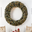 Nearly Natural 6ft Giant Flocked Christmas Wreath w/ Pinecones 600 Clear LED