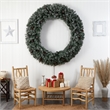 Nearly Natural 6ft Giant Flocked Christmas Wreath w/ Pinecones 600 Clear LED