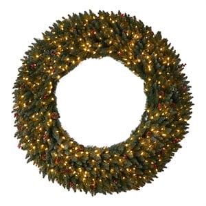 Nearly Natural 5ft Large Flocked Christmas Wreath w/ Pinecones Berries 400 LED