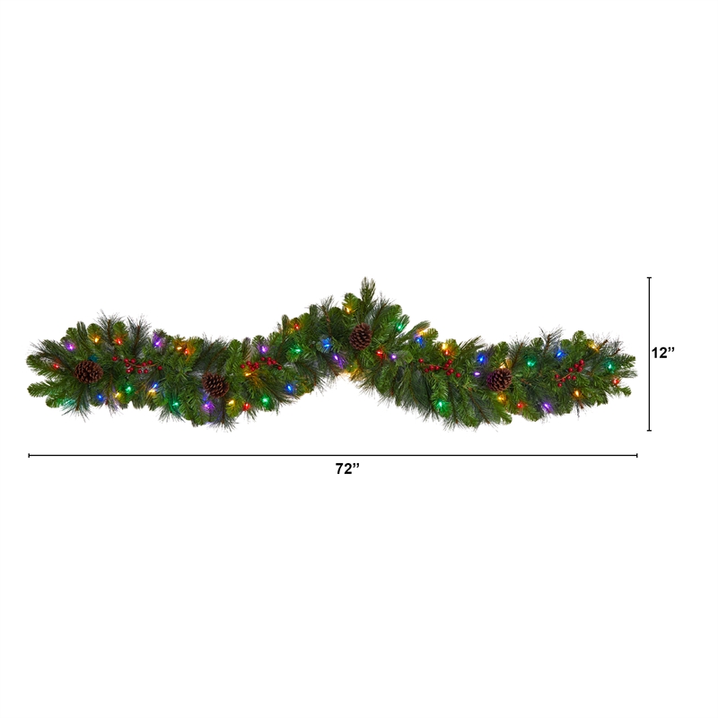 Nearly Natural 6ft Colorado Fir Christmas Garland w/ 50 LED Lights Berries