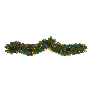Nearly Natural 6ft Colorado Fir Christmas Garland w/ 50 LED Lights Berries