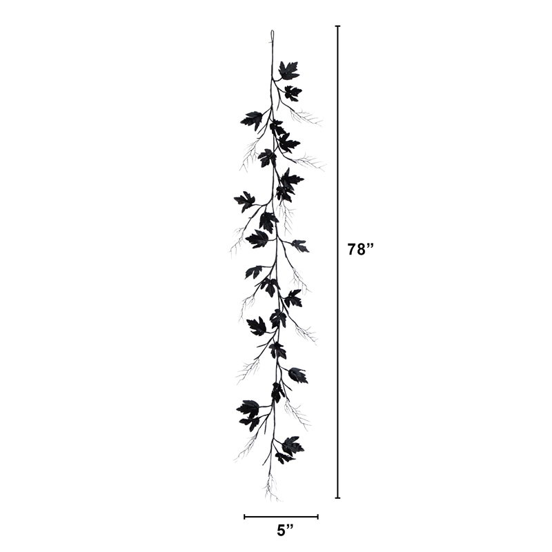 Nearly Natural 6.5ft Pre-Lit HalloweenBlack Maple Garland w/48 Orange/Purple LED
