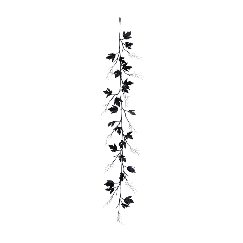 Nearly Natural 6.5ft Pre-Lit HalloweenBlack Maple Garland w/48 Orange/Purple LED