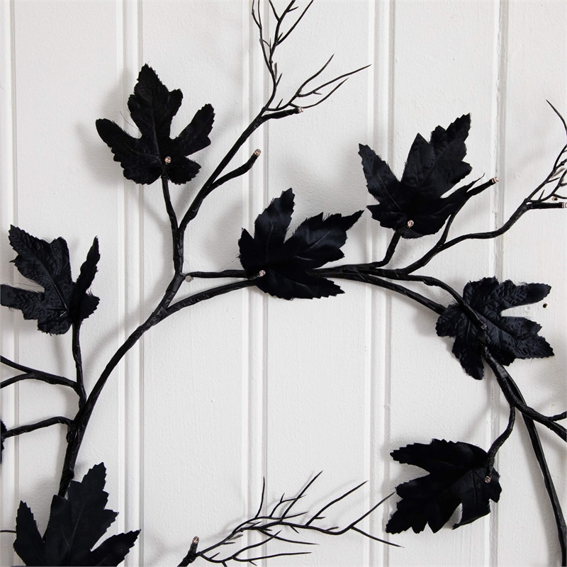 Nearly Natural 6.5ft Pre-Lit HalloweenBlack Maple Garland w/48 Orange/Purple LED