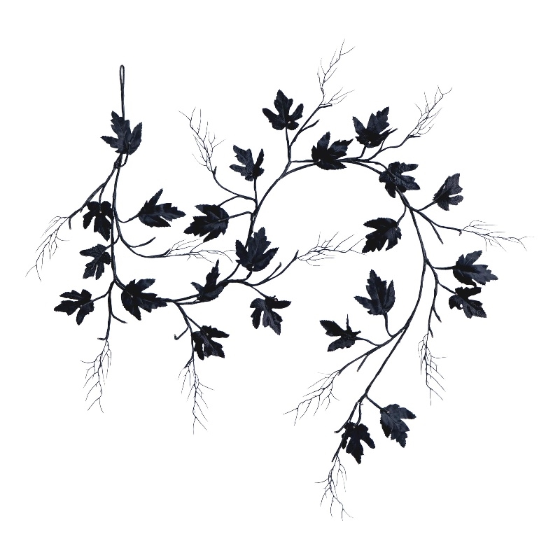 Nearly Natural 6.5ft Pre-Lit HalloweenBlack Maple Garland w/48 Orange/Purple LED