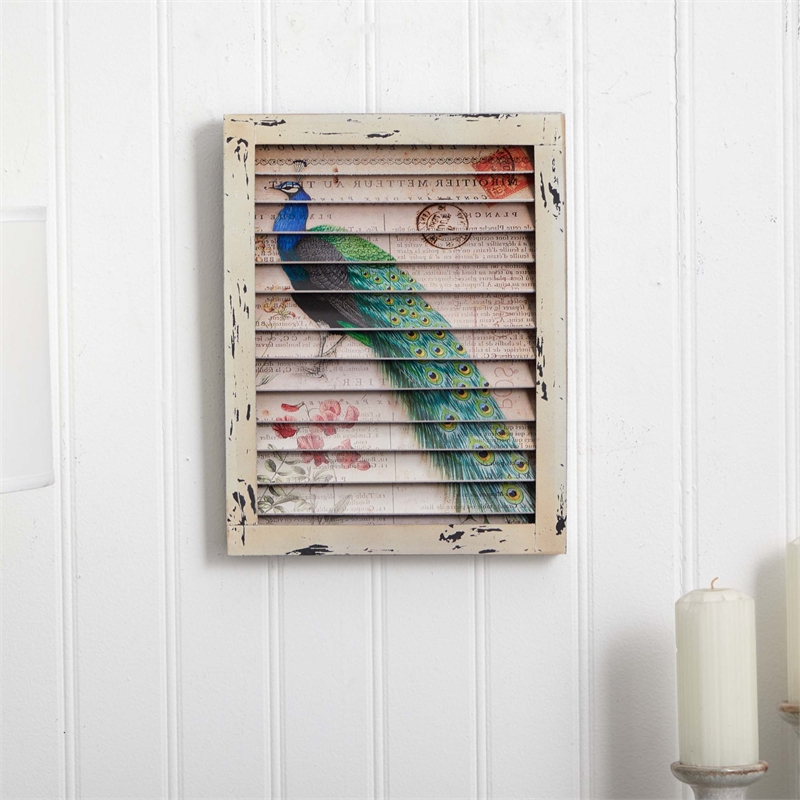 Nearly Natural Peacock Window Shutter Wall Decor in Multi-Color