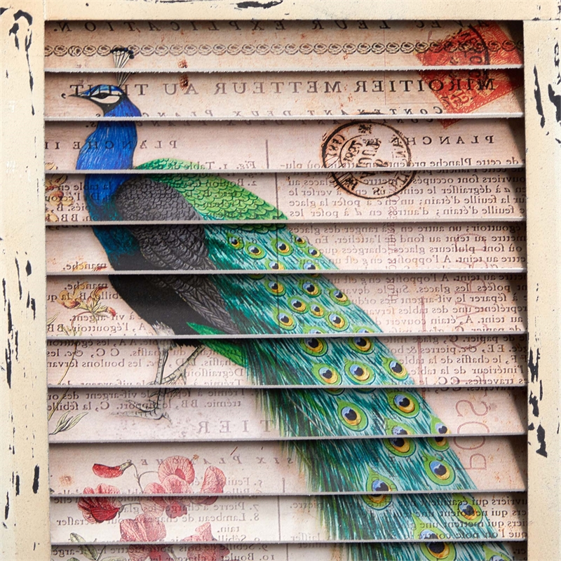 Nearly Natural Peacock Window Shutter Wall Decor in Multi-Color