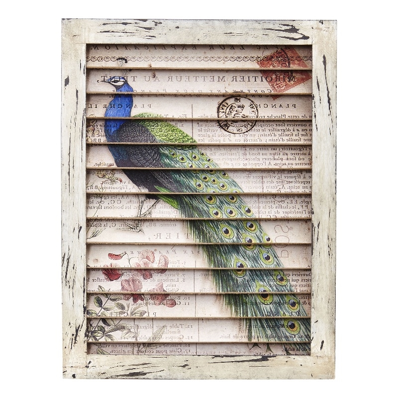 Nearly Natural Peacock Window Shutter Wall Decor in Multi-Color
