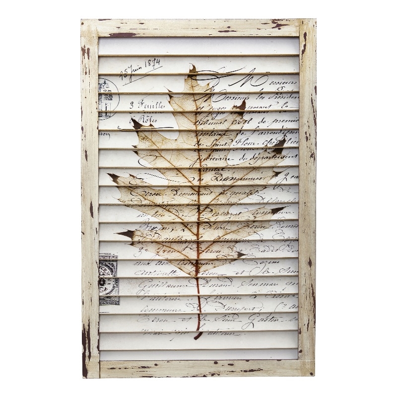 Nearly Natural Maple Leaf Window Shutter Wall Decor in Beige
