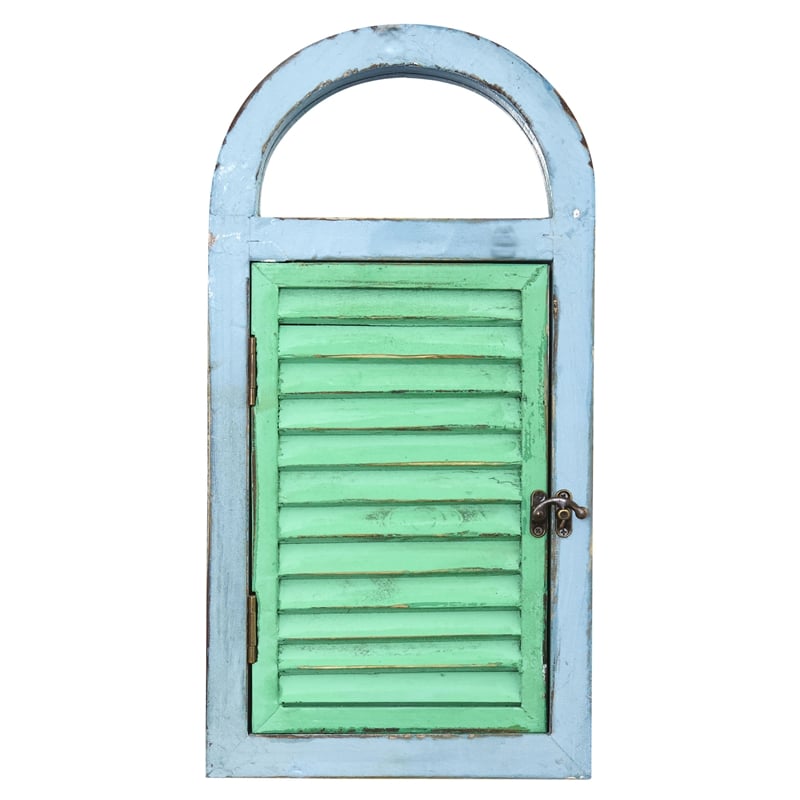 Nearly Natural Vintage Window Shutter & Mirror Wall Decor in Green