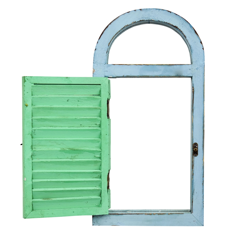 Nearly Natural Vintage Window Shutter & Mirror Wall Decor in Green