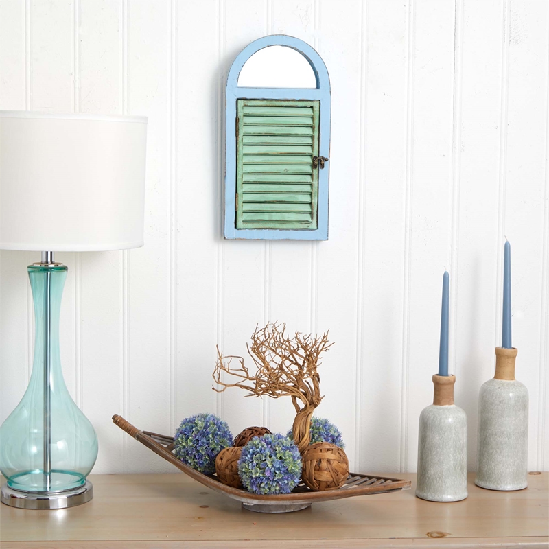 Nearly Natural Vintage Window Shutter & Mirror Wall Decor in Green