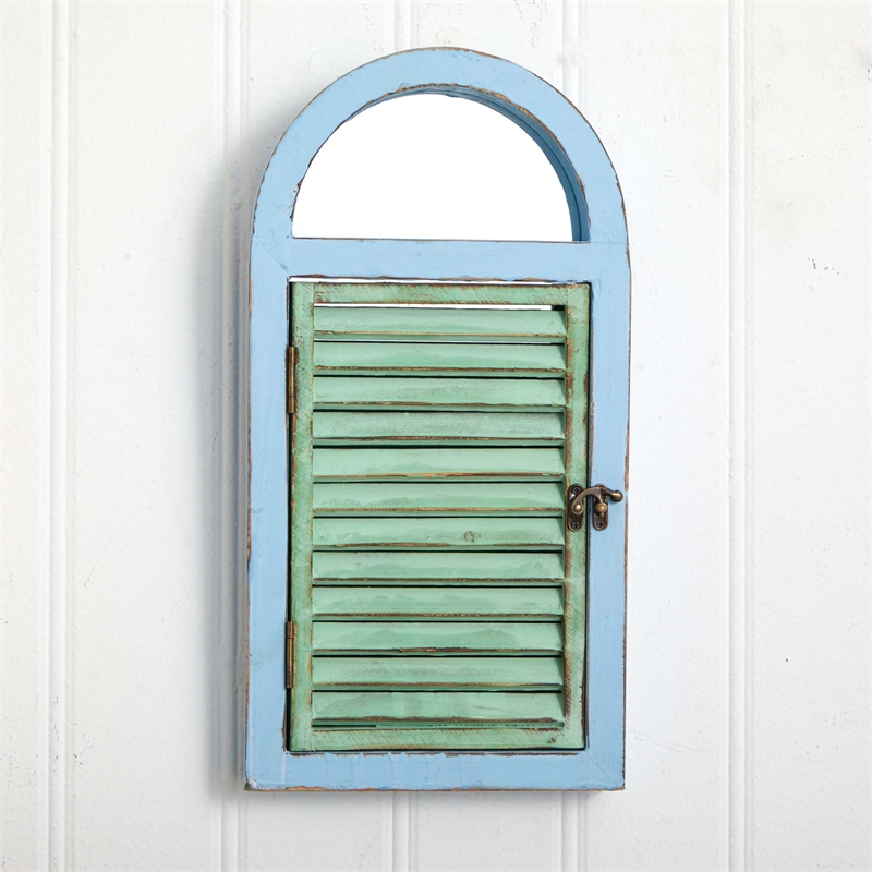 Nearly Natural Vintage Window Shutter & Mirror Wall Decor in Green