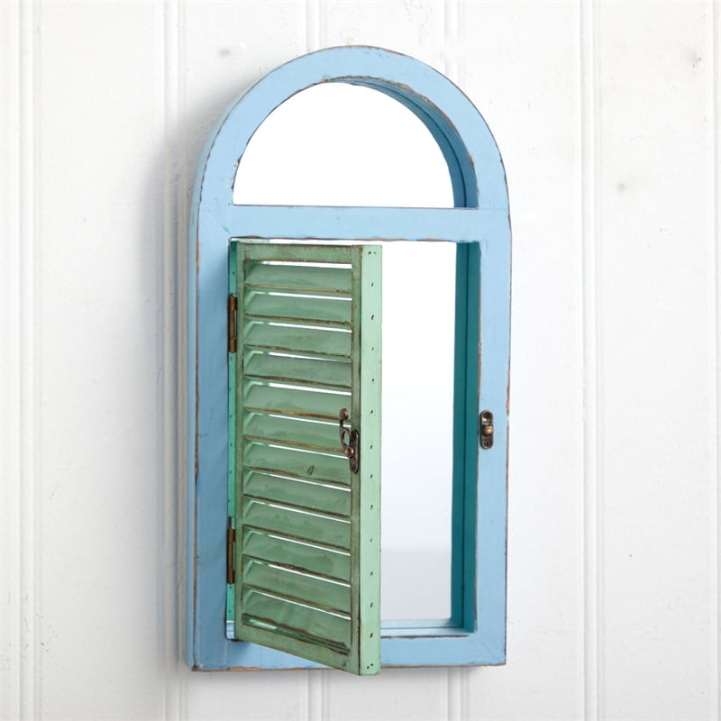 Nearly Natural Vintage Window Shutter & Mirror Wall Decor in Green