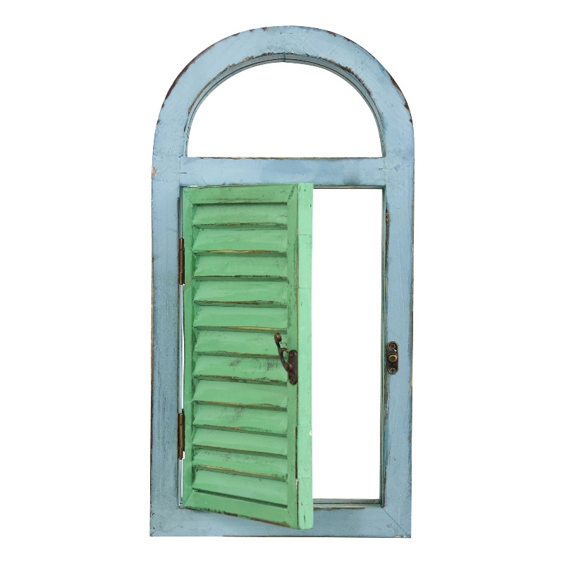 Nearly Natural Vintage Window Shutter & Mirror Wall Decor in Green