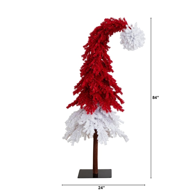 Nearly Natural 7ft Holiday Red Santa's Hat Christmas Tree with 500 LED