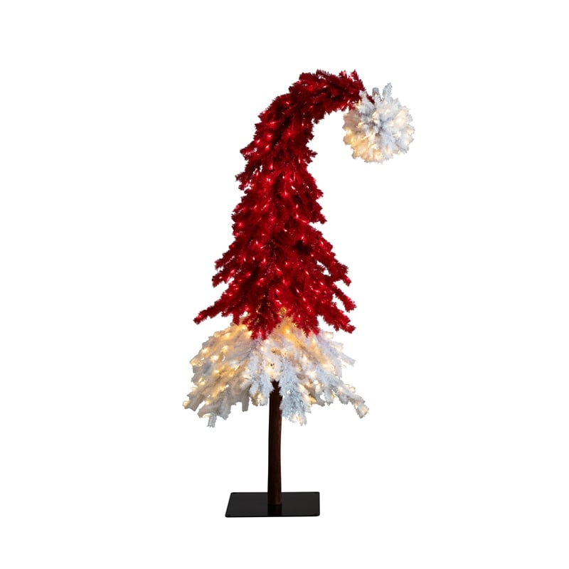 Nearly Natural 7ft Holiday Red Santa's Hat Christmas Tree with 500 LED