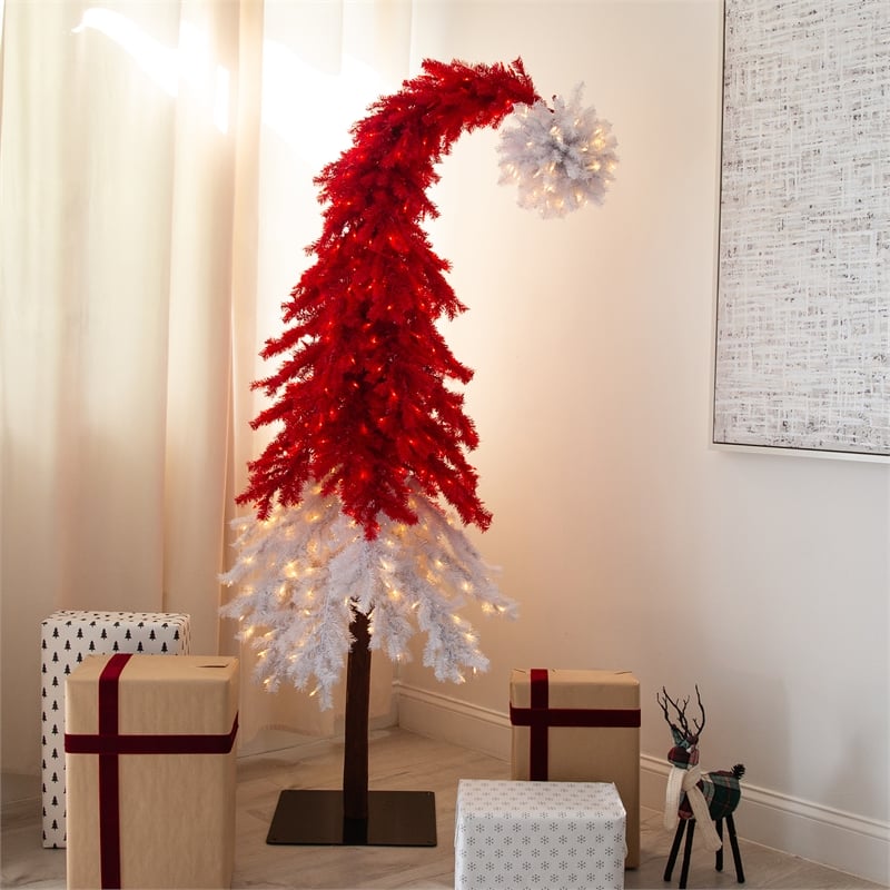 Nearly Natural 7ft Holiday Red Santa's Hat Christmas Tree with 500 LED