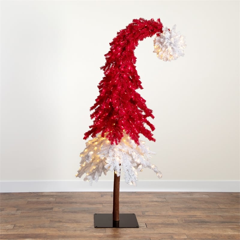 Nearly Natural 7ft Holiday Red Santa's Hat Christmas Tree with 500 LED