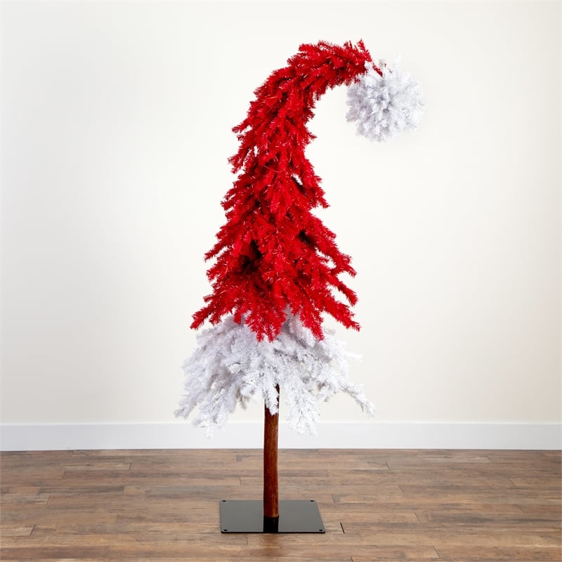 Nearly Natural 7ft Holiday Red Santa's Hat Christmas Tree with 500 LED