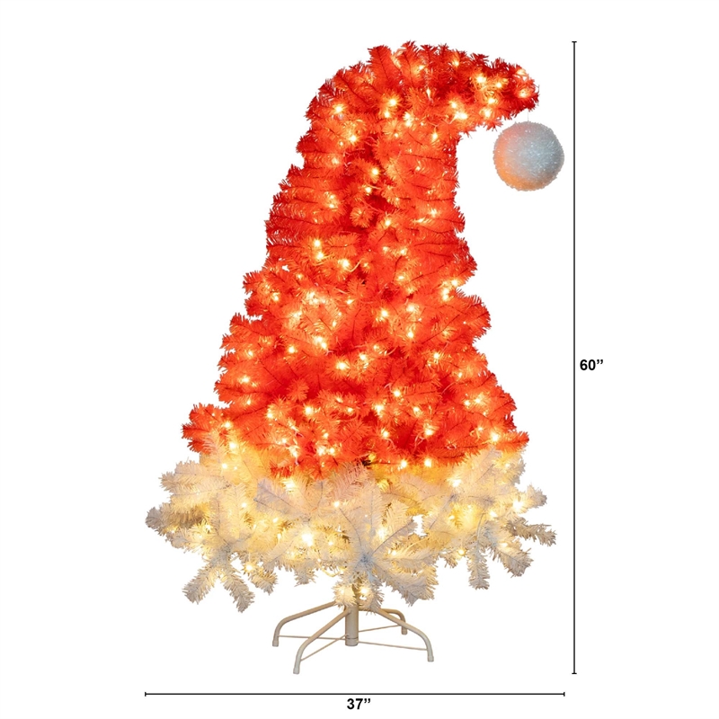 Nearly Natural 5ft Pre-Lit Holiday Red Santa's Hat Christmas Tree with 300 LED