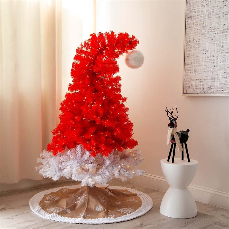 Nearly Natural 5ft Pre-Lit Holiday Red Santa's Hat Christmas Tree with 300 LED