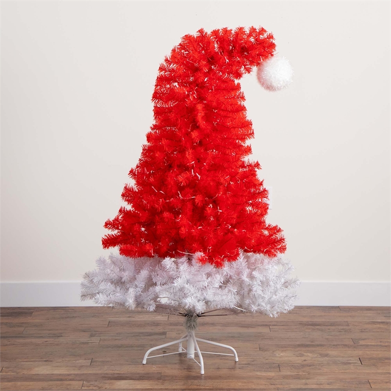 Nearly Natural 5ft Pre-Lit Holiday Red Santa's Hat Christmas Tree with 300 LED