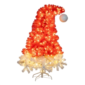 Nearly Natural 5ft Pre-Lit Holiday Red Santa's Hat Christmas Tree with 300 LED