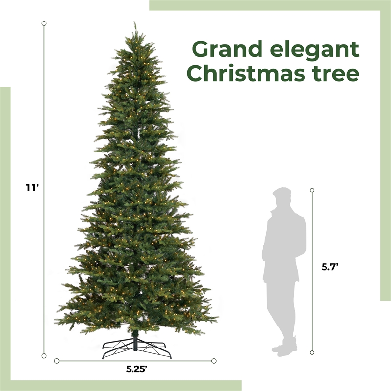 Nearly Natural 11ft Belgium Fir Natural-Look Christmas Tree w/ 1250 Clear LED