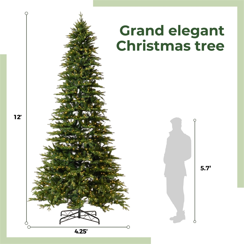 Nearly Natural 12ft Belgium Fir Natural-Look Christmas Tree w/ 1500 Clear LED