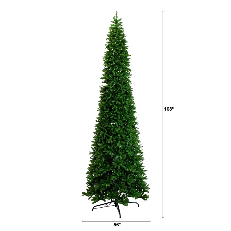 Nearly Natural 14ft Slim Green Mountain Pine Christmas Tree w/1600 WarmWhite LED