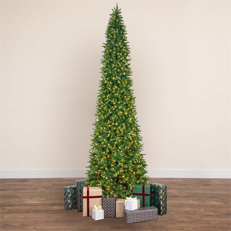 Nearly Natural 14ft Slim Green Mountain Pine Christmas Tree w/1600 WarmWhite LED