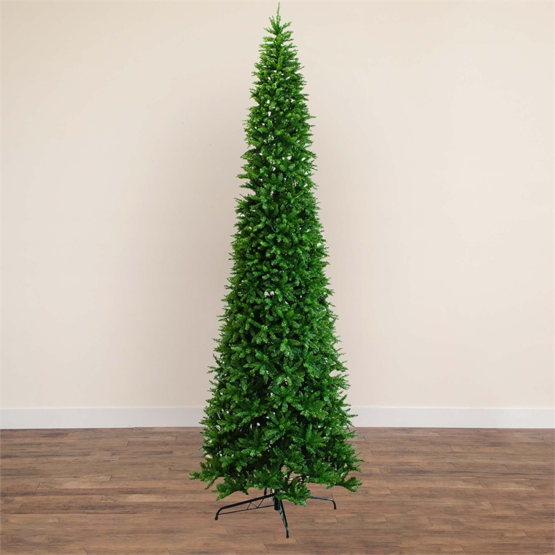 Nearly Natural 14ft Slim Green Mountain Pine Christmas Tree w/1600 WarmWhite LED
