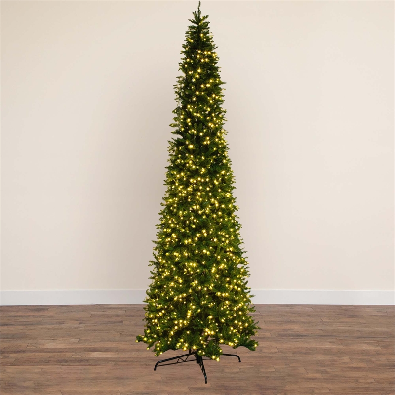 Nearly Natural 14ft Slim Green Mountain Pine Christmas Tree w/1600 WarmWhite LED
