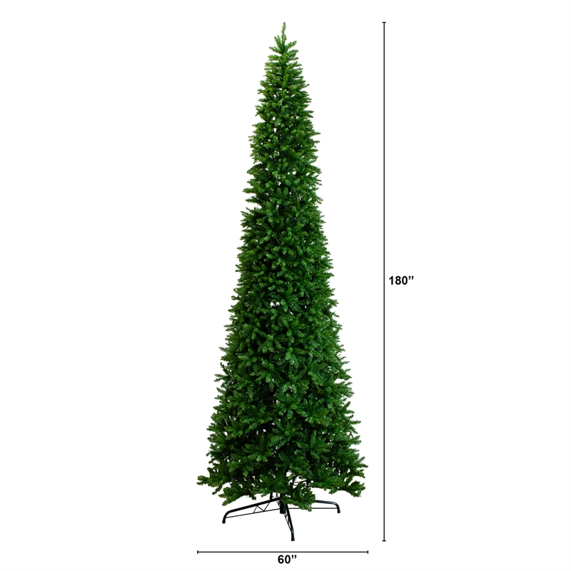 Nearly Natural 15ft Slim Green Mountain Pine Christmas Tree w/ 1900 LED