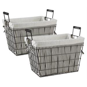 dii metal asst wire ticking stripe liner basket in black/white (set of 2)