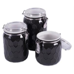 DII Ceramic Honeycomb Canister with Clamp Lock Lid in Black (Set of 3)