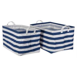 DII Rectangle Cotton Large Stripe Laundry Bin in Blue/White (Set of 2)