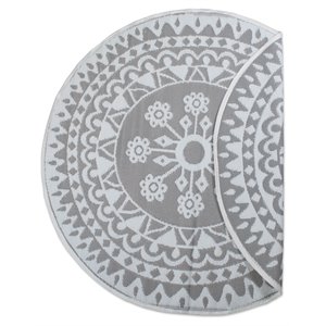 dii 5' round modern style plastic floral outdoor rug in gray