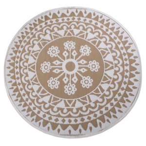 dii 5' round modern style plastic floral outdoor rug in brown