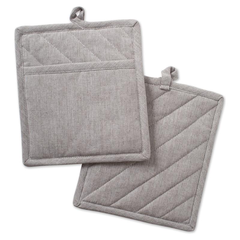 DII Gray Quilted Potholder (Set of 3) - Heat Resistant Cloth Pot