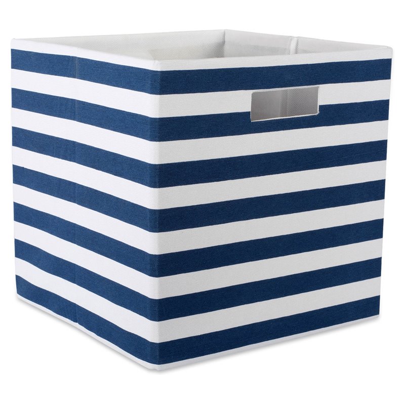 DII 11" Square Modern Polyester Cube Stripe Storage Bin in Nautical